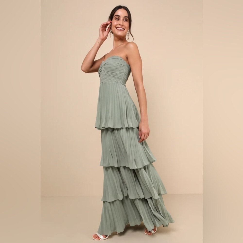 Lulus Seriously Sensational Sage Brush Strapless
Tiered Maxi Dress - Picture 3 of 10